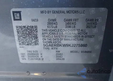 2019 Buick Enclave Fwd Essence из США, поврежденный, VIN 5GAERBKW9KJ275860